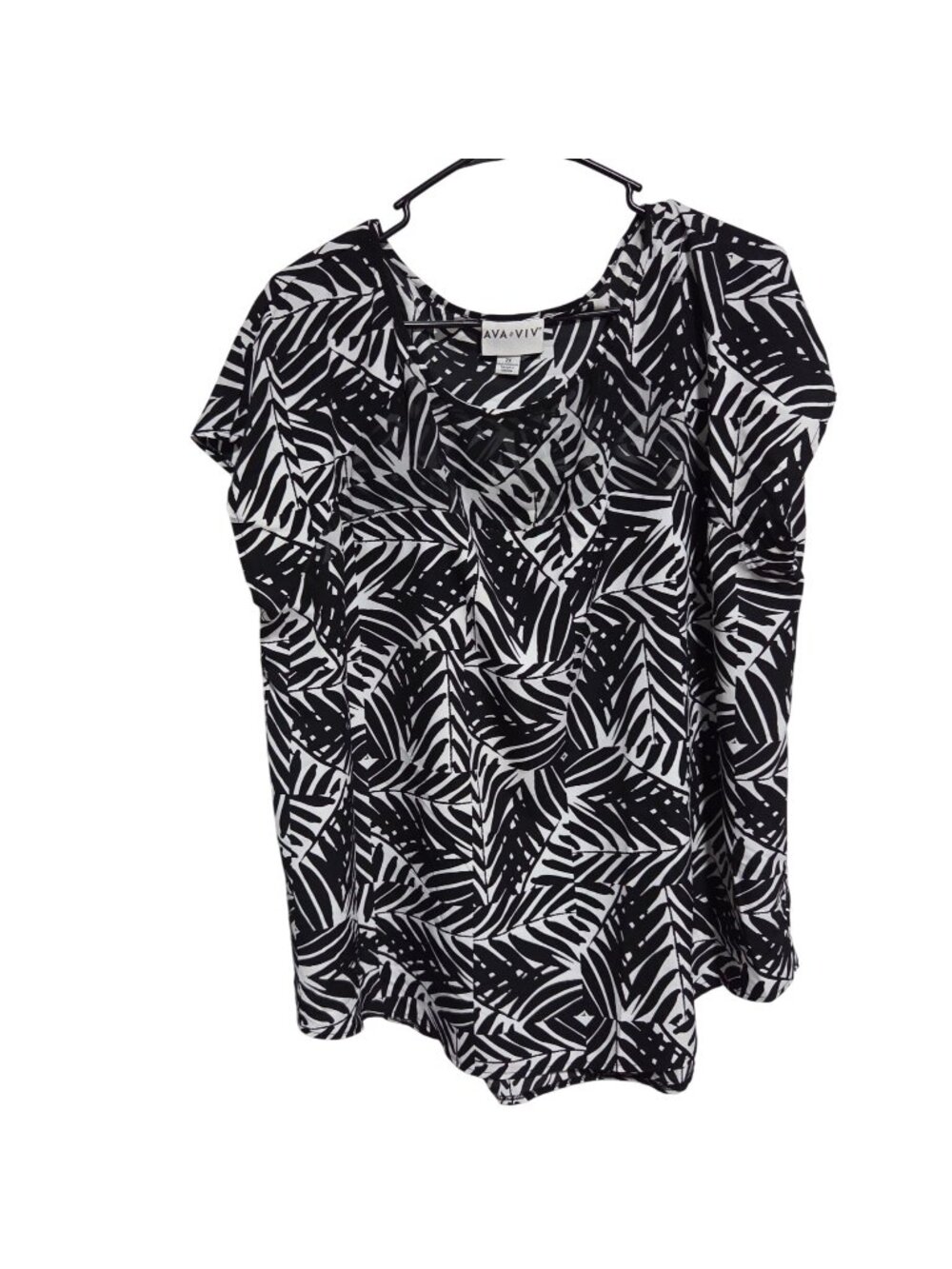 Ava & Viv Blouse Womens Plus Size 2X Black White Abstract Print Short Sleeve